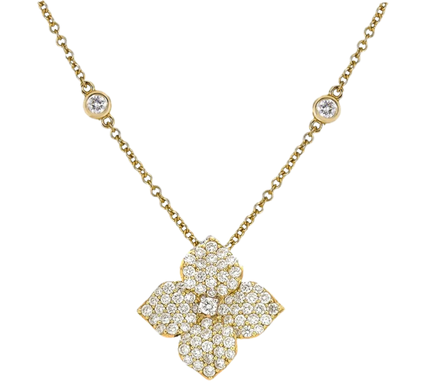 Piranesi Fiore Small Flower Necklace Yellow Gold in Diamond