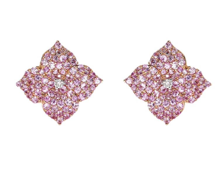 Piranesi Fiore Small Flower Earrings Rose Gold in Pink Sapphire