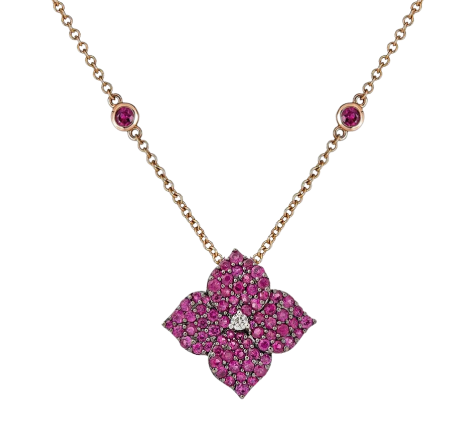 Piranesi Fiore Small Flower Necklace in Rose Gold Deep Pink Sapphire