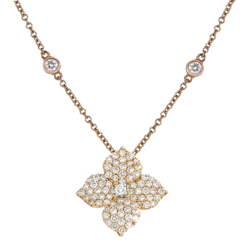 Piranesi Fiore Small Flower Necklace Rose Gold in Diamond