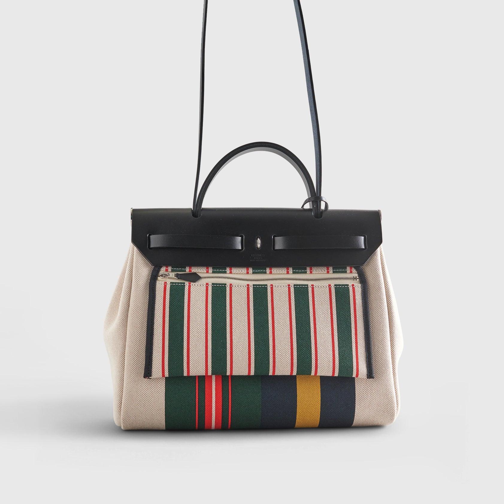 Hermès Herbag Zip 31 Ecru/Beige/Vert Fonce/Black V Striped Palladium Hardware