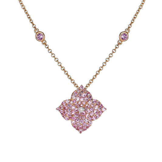 Piranesi Fiore Small Flower Necklace Rose Gold in Pink Sapphire