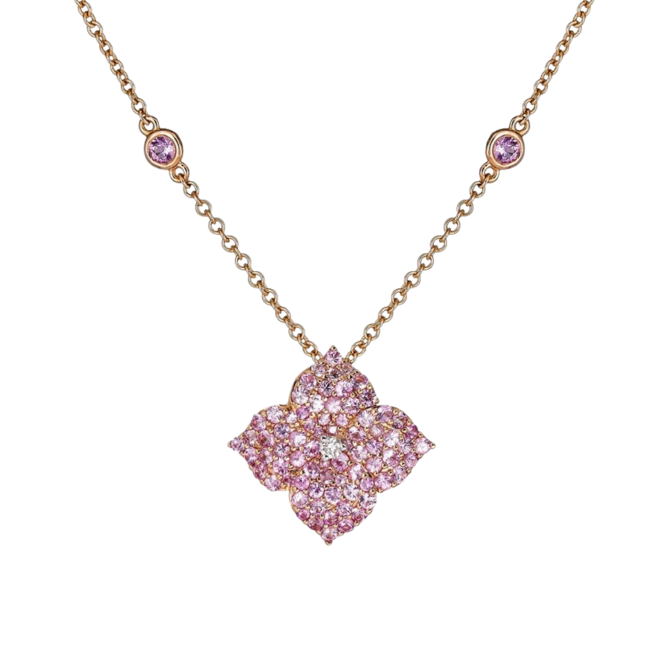 Piranesi Fiore Small Flower Necklace Rose Gold in Pink Sapphire