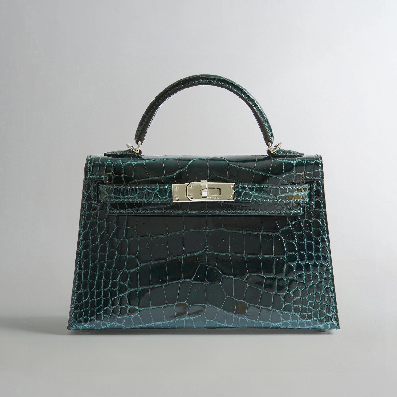 Hermès Kelly Mini Alligator Vert Cypress Shiny Palladium Hardware