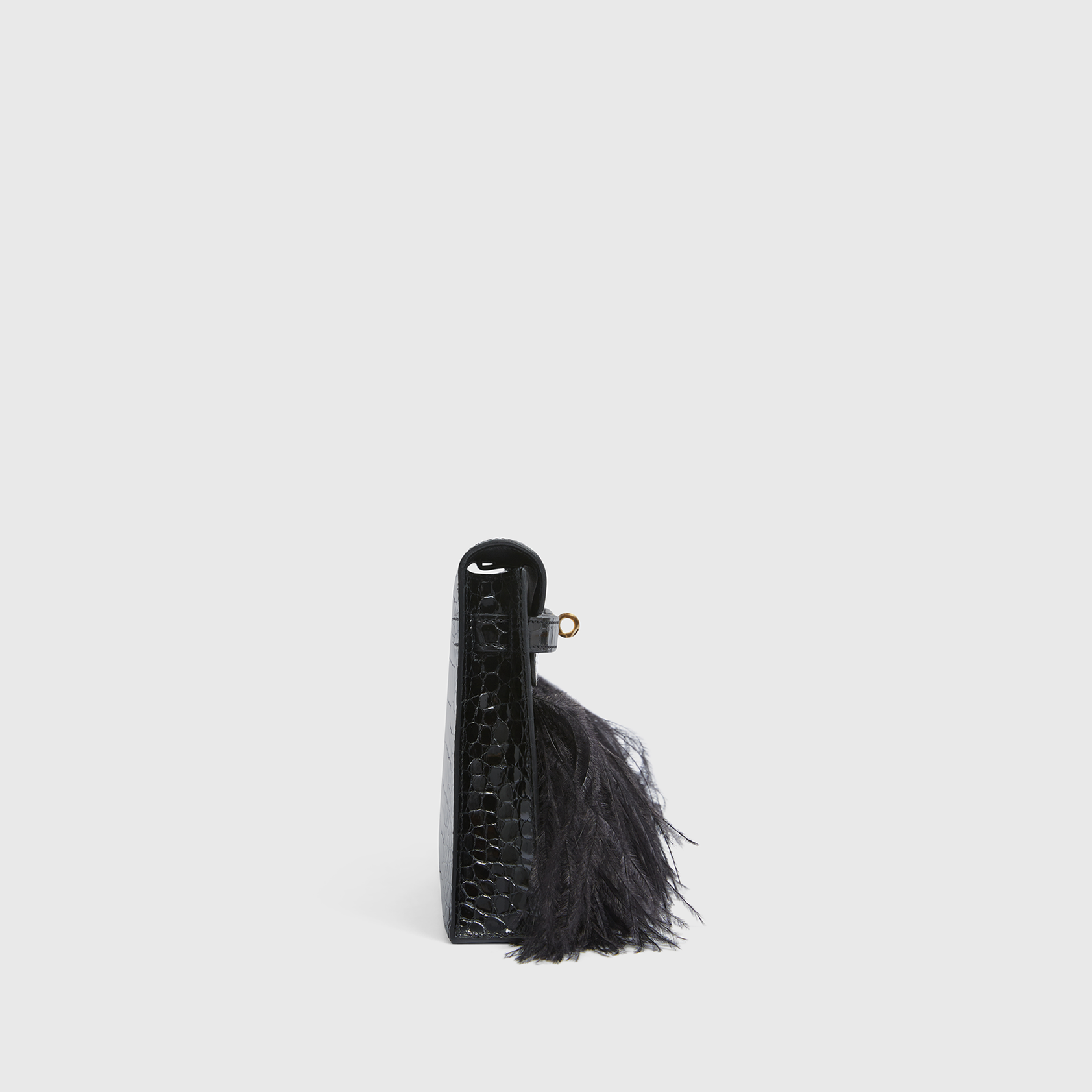 Hermès Kelly Elan Folie Croc Black Ostrich Feather Gold Hardware