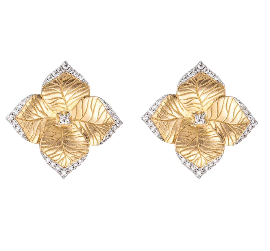 Piranesi Oro Fiore Large Flower Earrings in Rose Gold With Diamonds