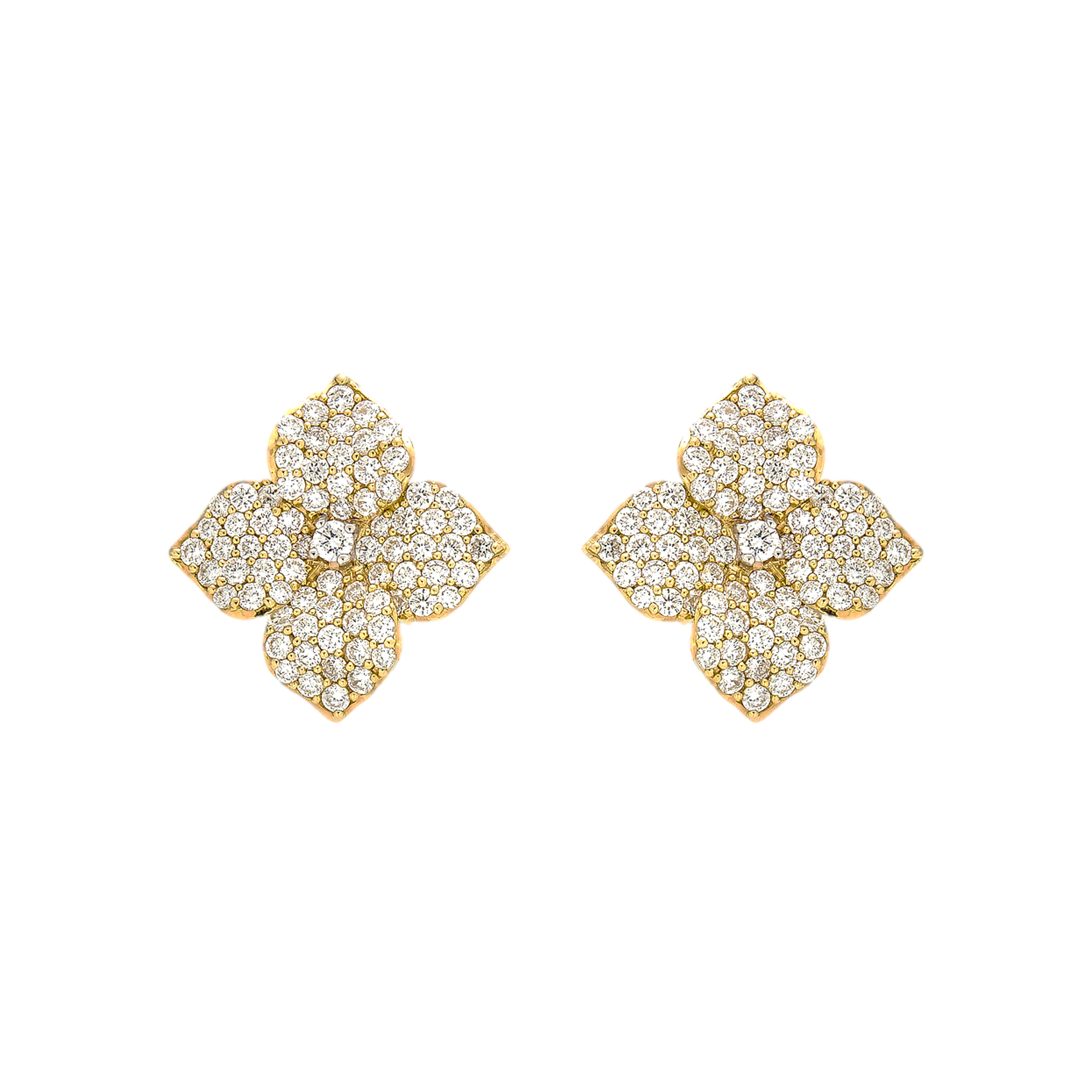 Piranesi Fiore Small Flower Earrings Yellow Gold in Diamond