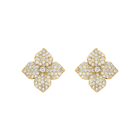 Piranesi Fiore Small Flower Earrings Yellow Gold in Diamond