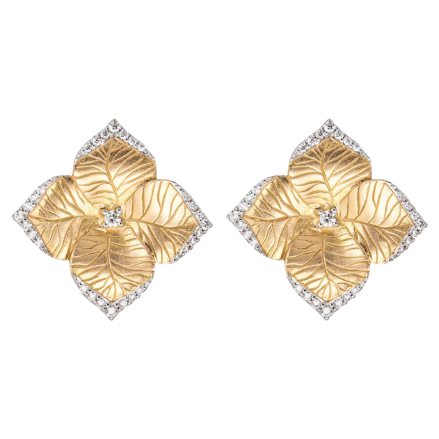 Piranesi Oro Fiore Large Flower Earrings in Rose Gold With Diamonds