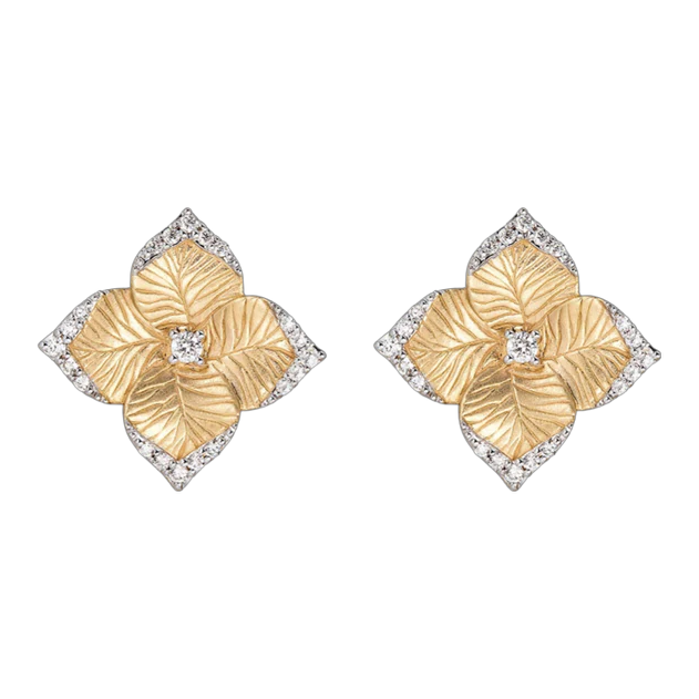 Piranesi Oro Fiore Small Flower Earrings With Diamonds Yellow Gold