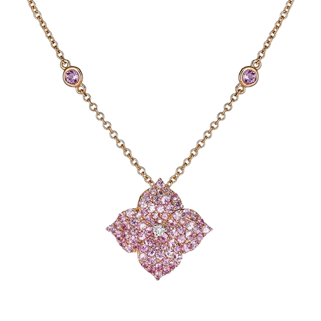 Piranesi Fiore Small Flower Necklace Rose Gold in Pink Sapphire