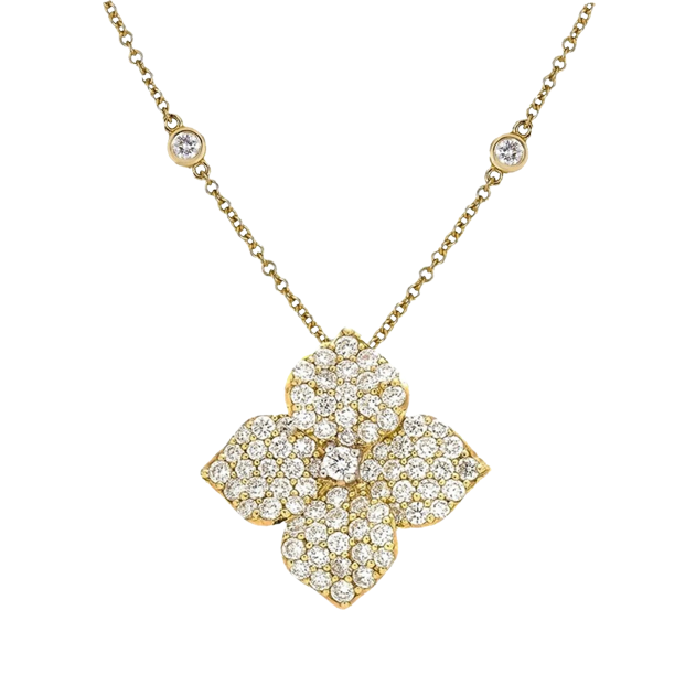 Piranesi Fiore Small Flower Necklace Yellow Gold in Diamond